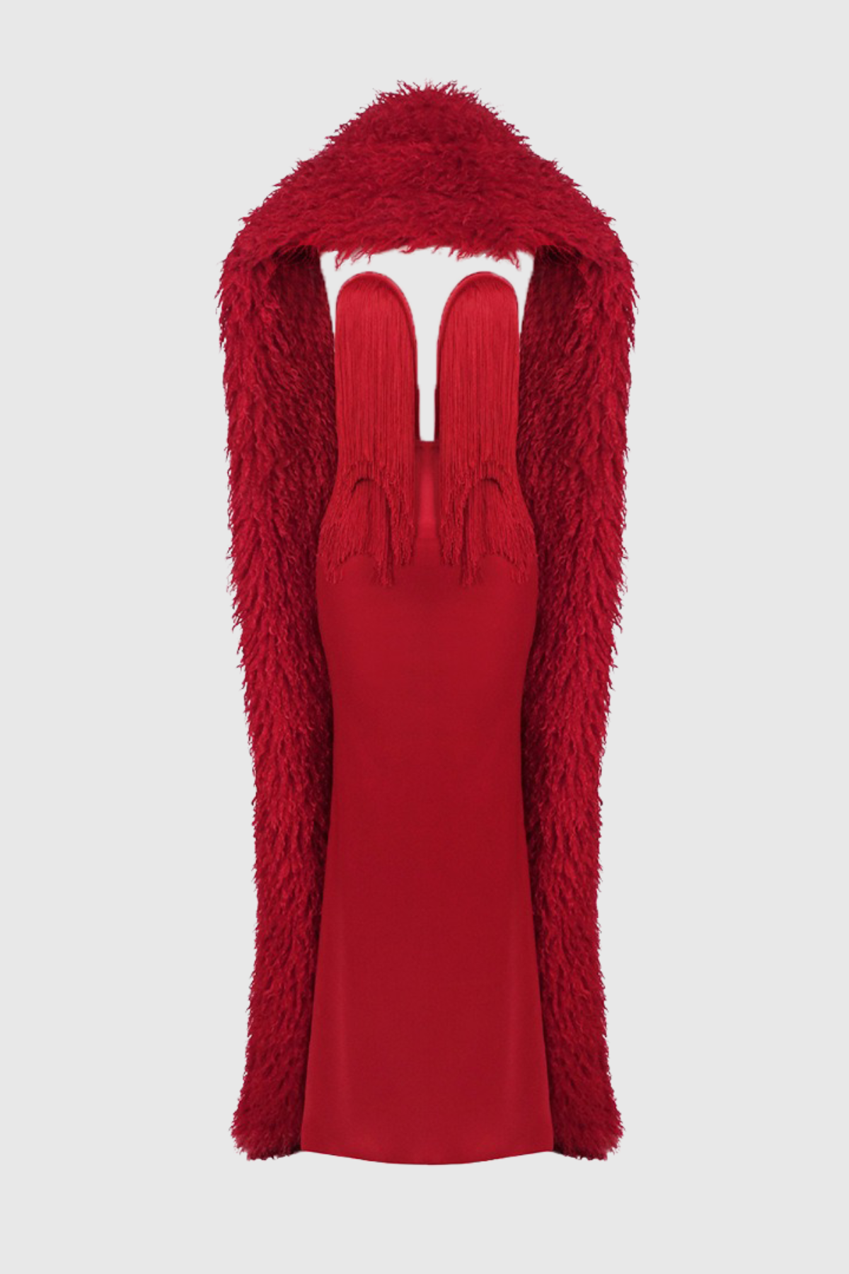 Arroyo Fringe Sleeveless Maxi Dress With Fur Cape