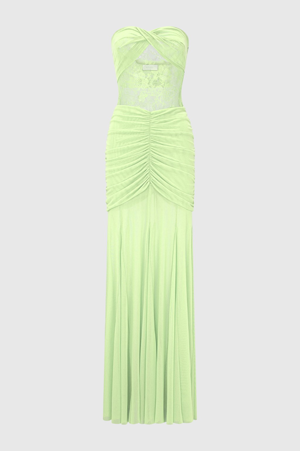 Arthur Strapless Lace Ruched Maxi Dress - Green