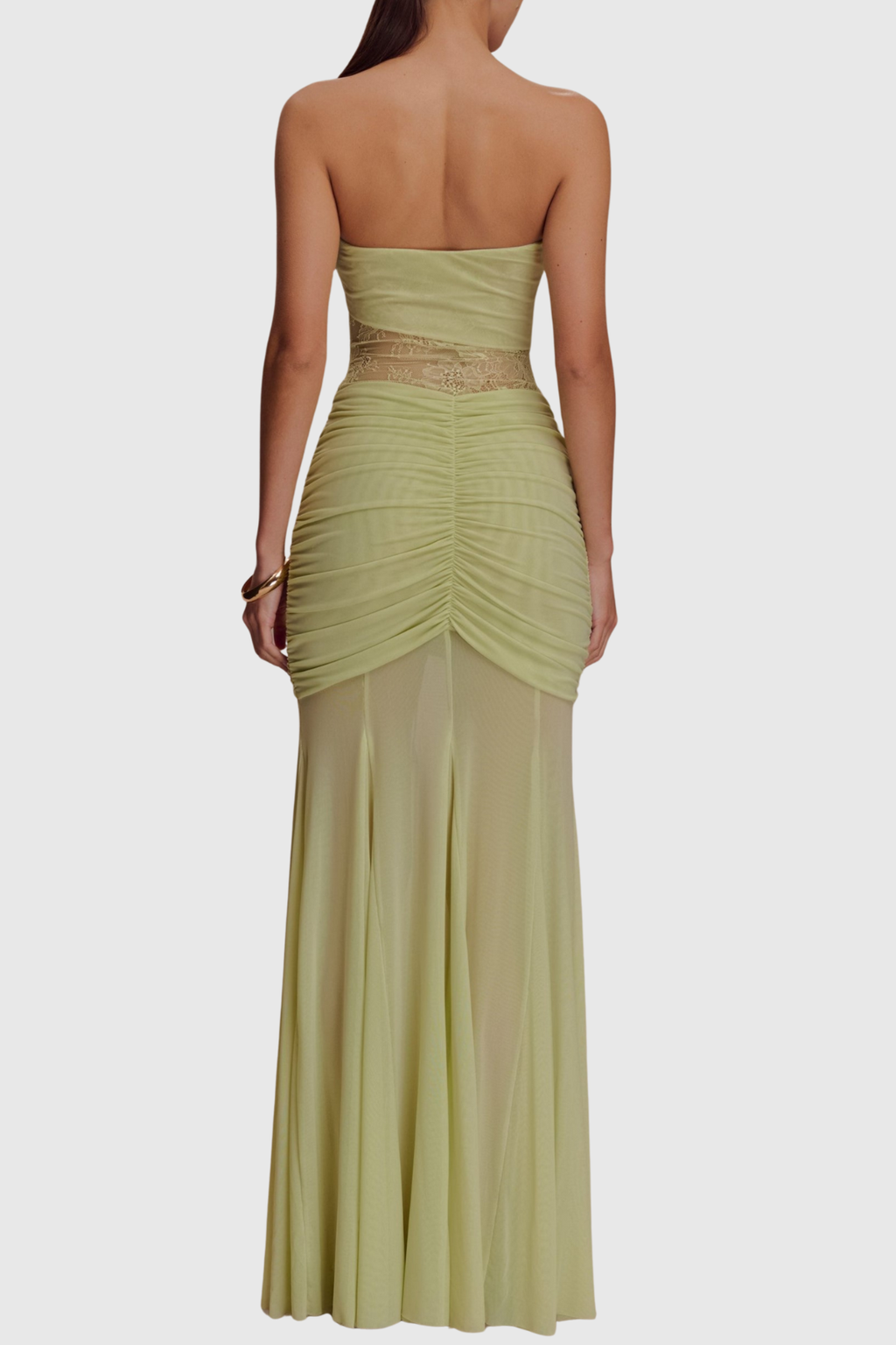 Arthur Strapless Lace Ruched Maxi Dress - Green