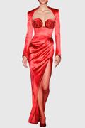 Ashwia Floral Appliqué Satin Maxi Dress