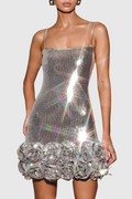 Ayam Sequin Flower Appliqué Mini Dress