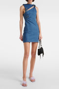 Balto Flower Asymmetric Denim Mini Dress