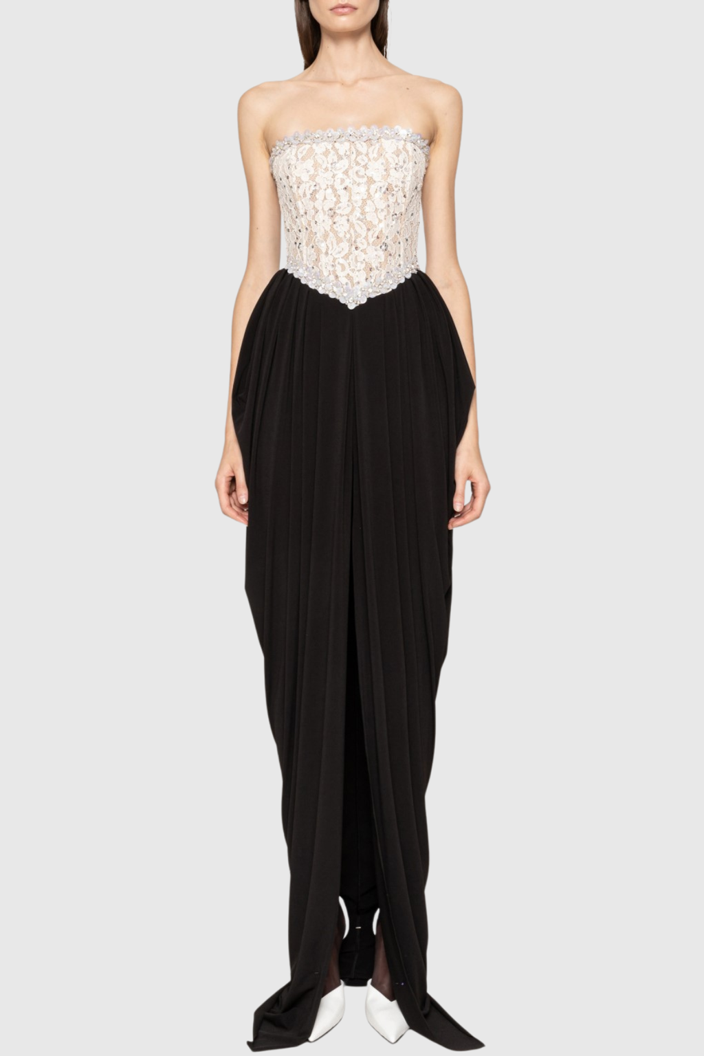 Bantya Strapless Lace Split Maxi Dress