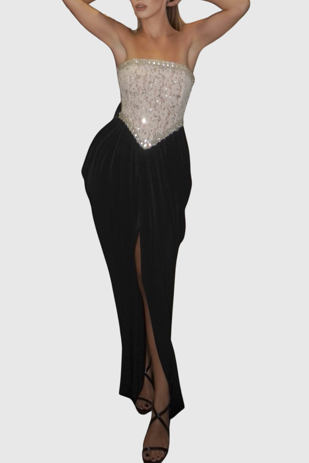 Bantya Strapless Lace Split Maxi Dress