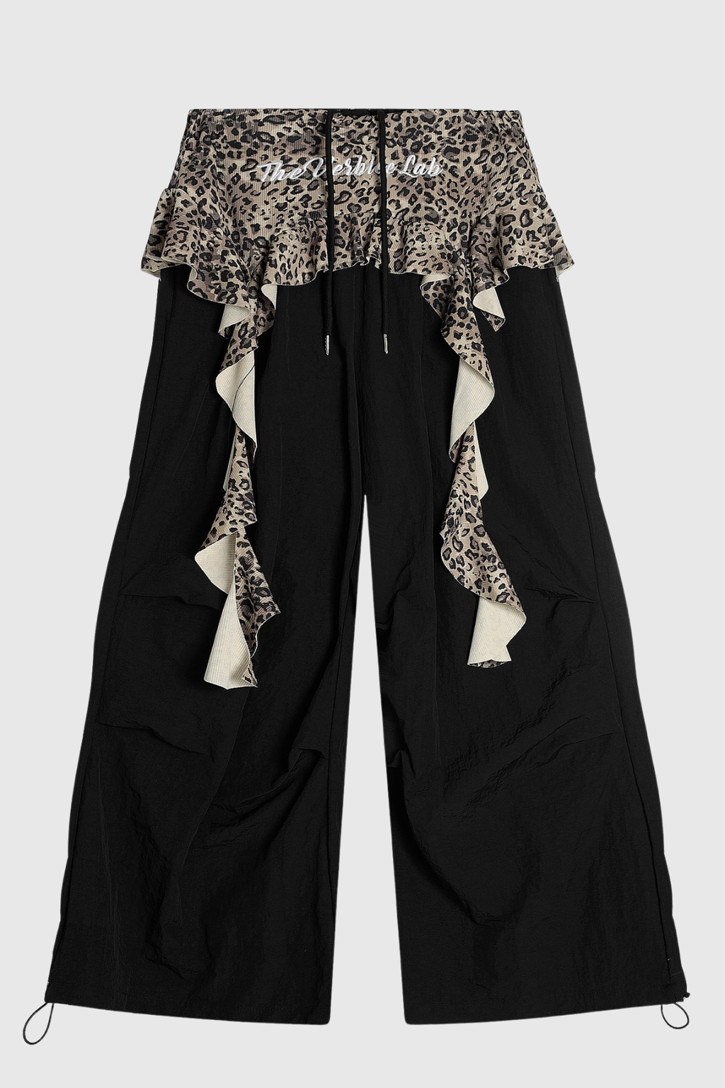 Baxle Leopard Ruffle Deconstruct Pants - Black