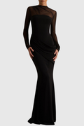 Benito Mesh Ruched Long Sleeve Maxi Dress
