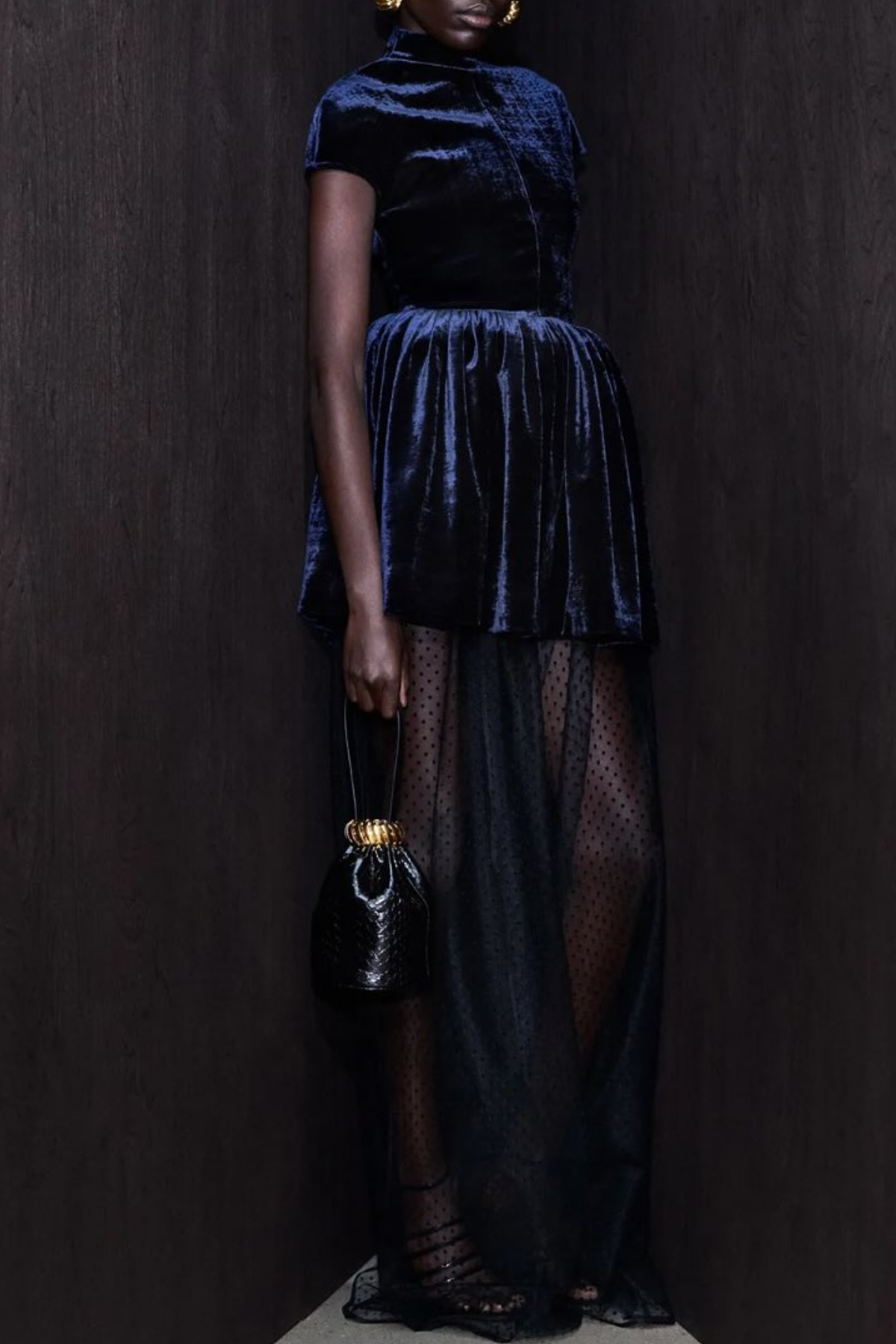 Benton Velvet Polka Dot Tulle Maxi Dress - Blue