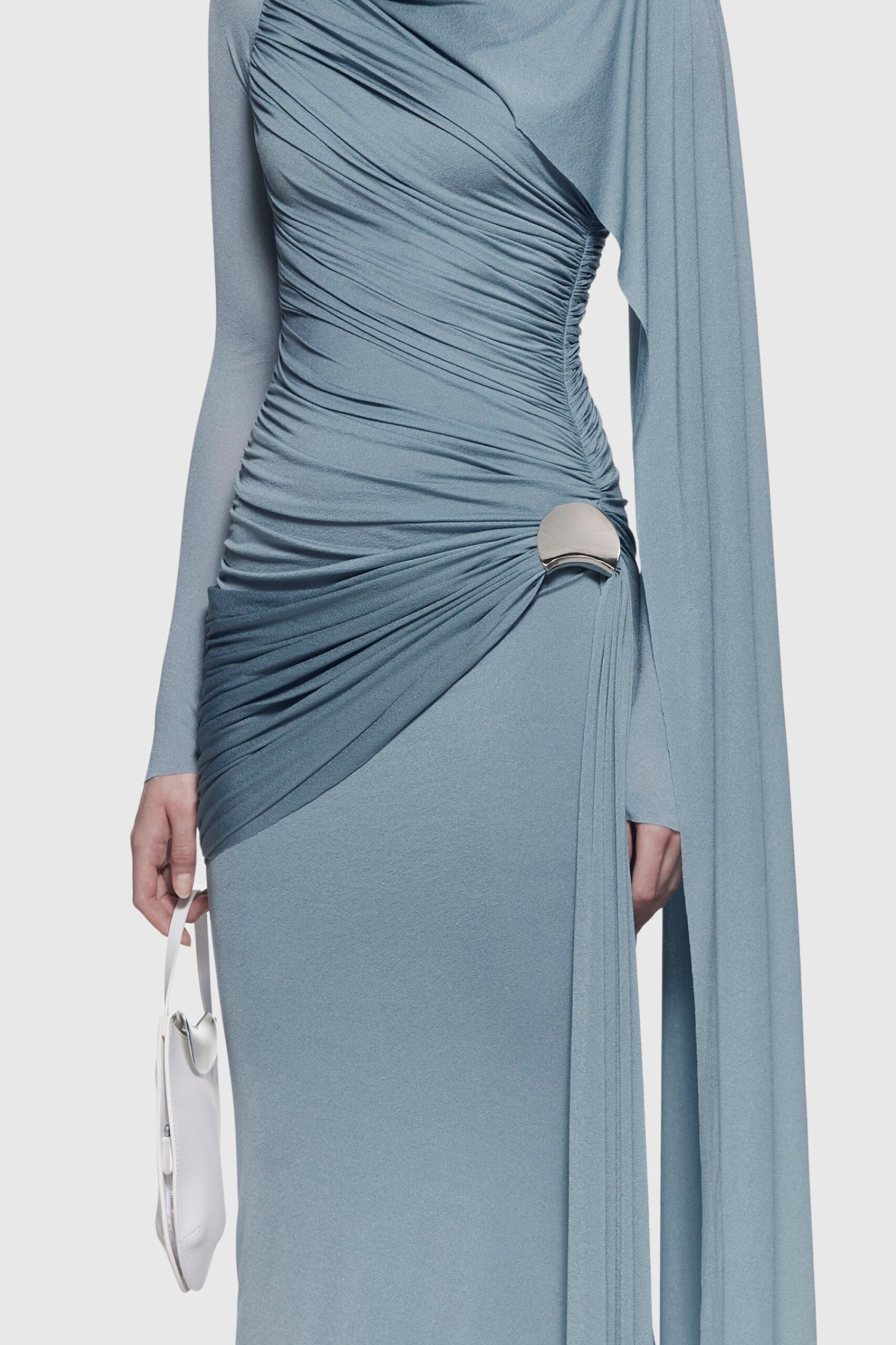 Betsey Asymmetrical Flap Ruched Maxi Dress - Blue