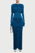 Birdya Symmetrical Draped Shoulder Maxi Dress - Navy