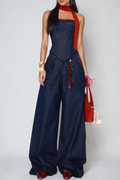 Kyra Strapless Lace Up Denim Set