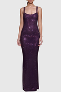 Caria Crystal Embellished Backless Maxi Dress - Purple