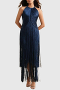Carina Halter Fringe Maxi Bandage Dress - Blue