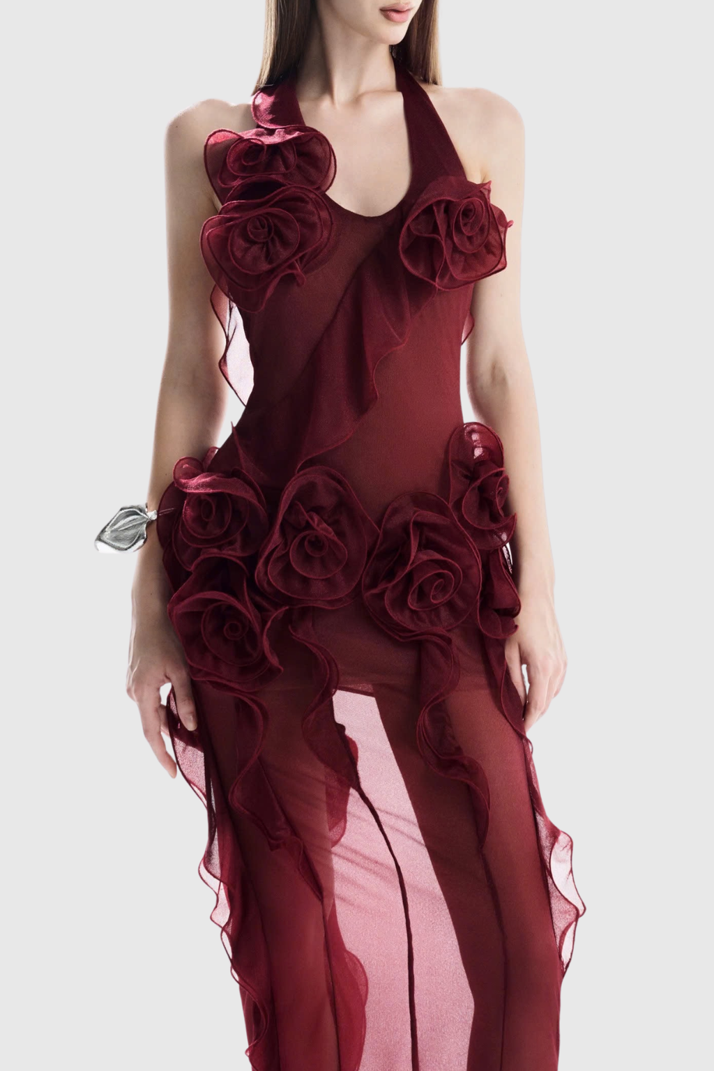 Casey Floral Halter Ruffle Mini Dress - Red