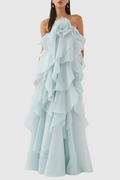Caysie Halter Floral Ruffle Layered Maxi Dress - Blue