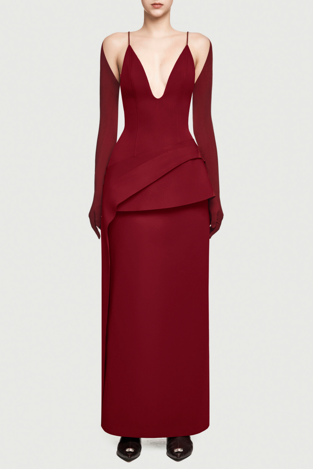 Chapera Asymmetrical Pleat Maxi Dress - Wine