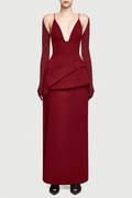 Chapera Asymmetrical Pleat Maxi Dress - Wine
