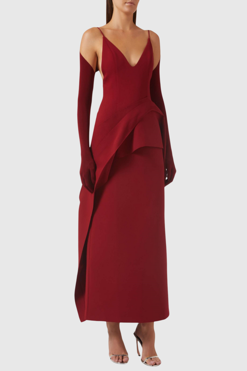 Chapera Asymmetrical Pleat Maxi Dress - Wine