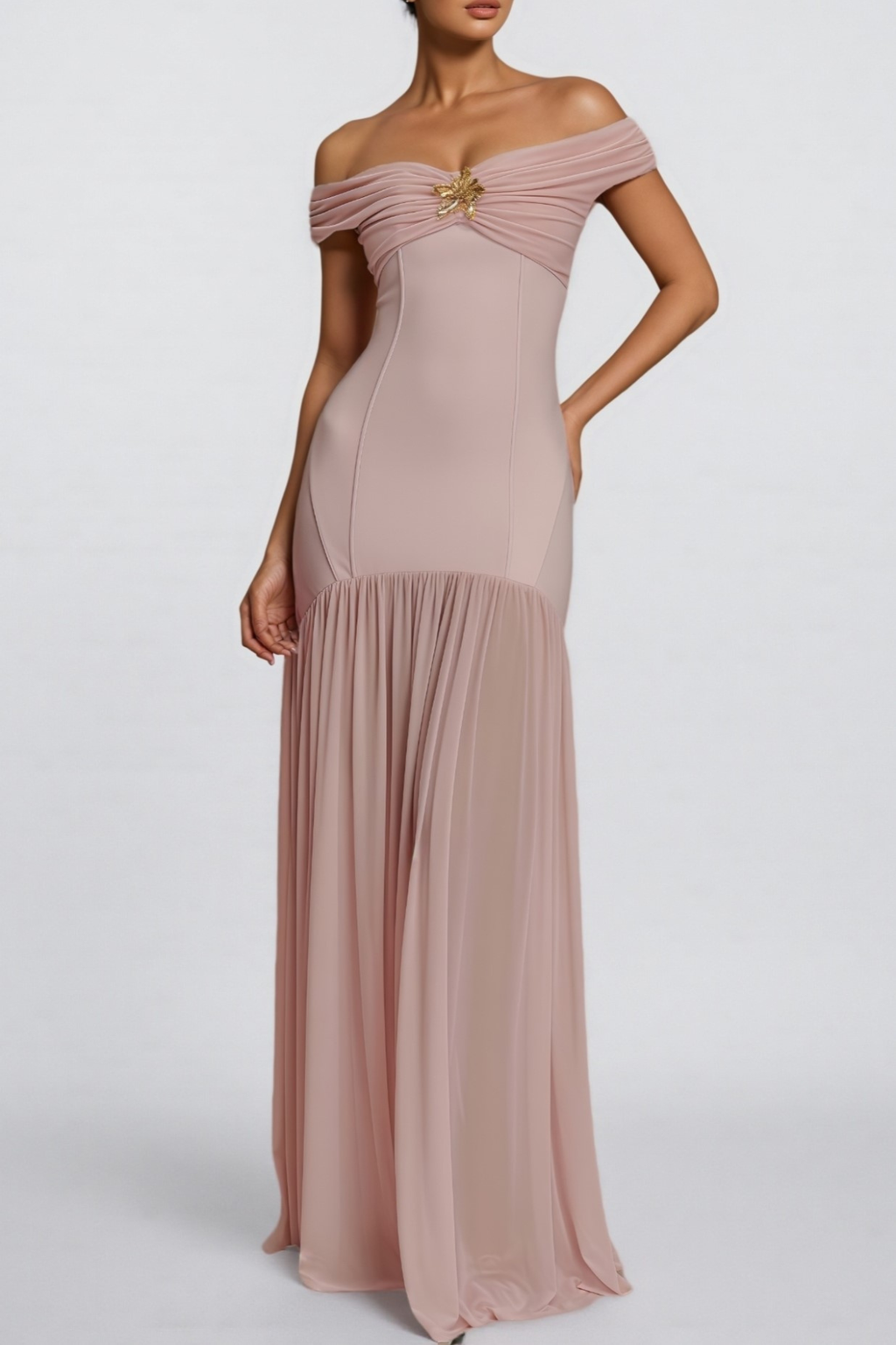 Chiya Off Shoulder Mesh Maxi Dress - Pink
