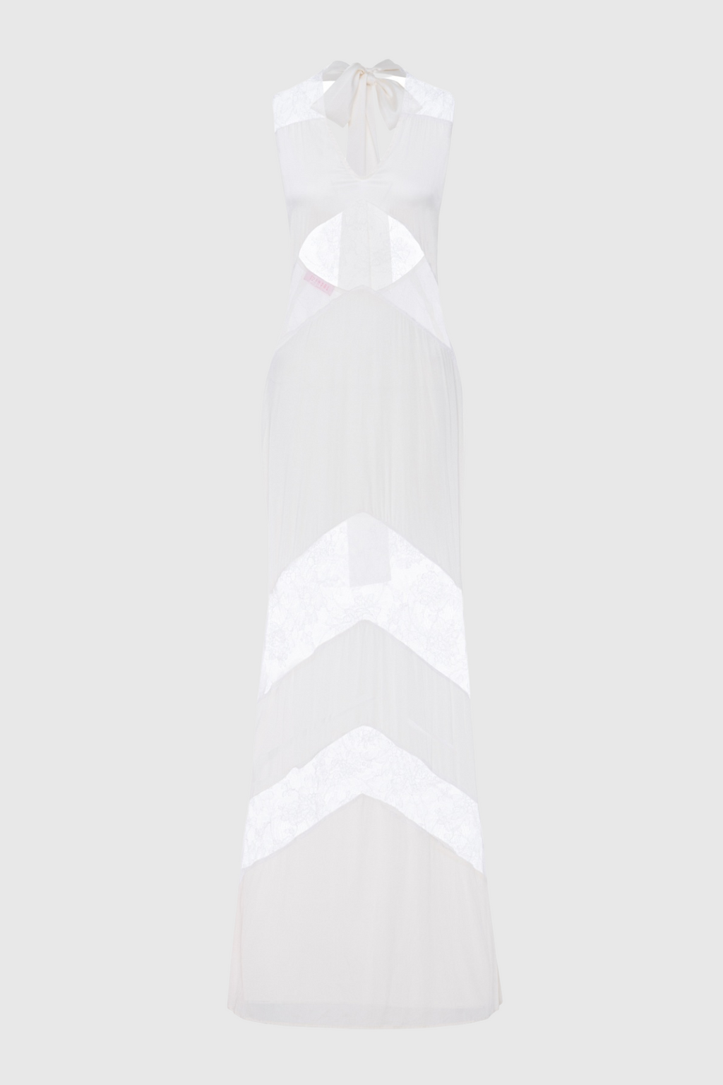 Clora Satin Halter Lace Maxi Dress - White