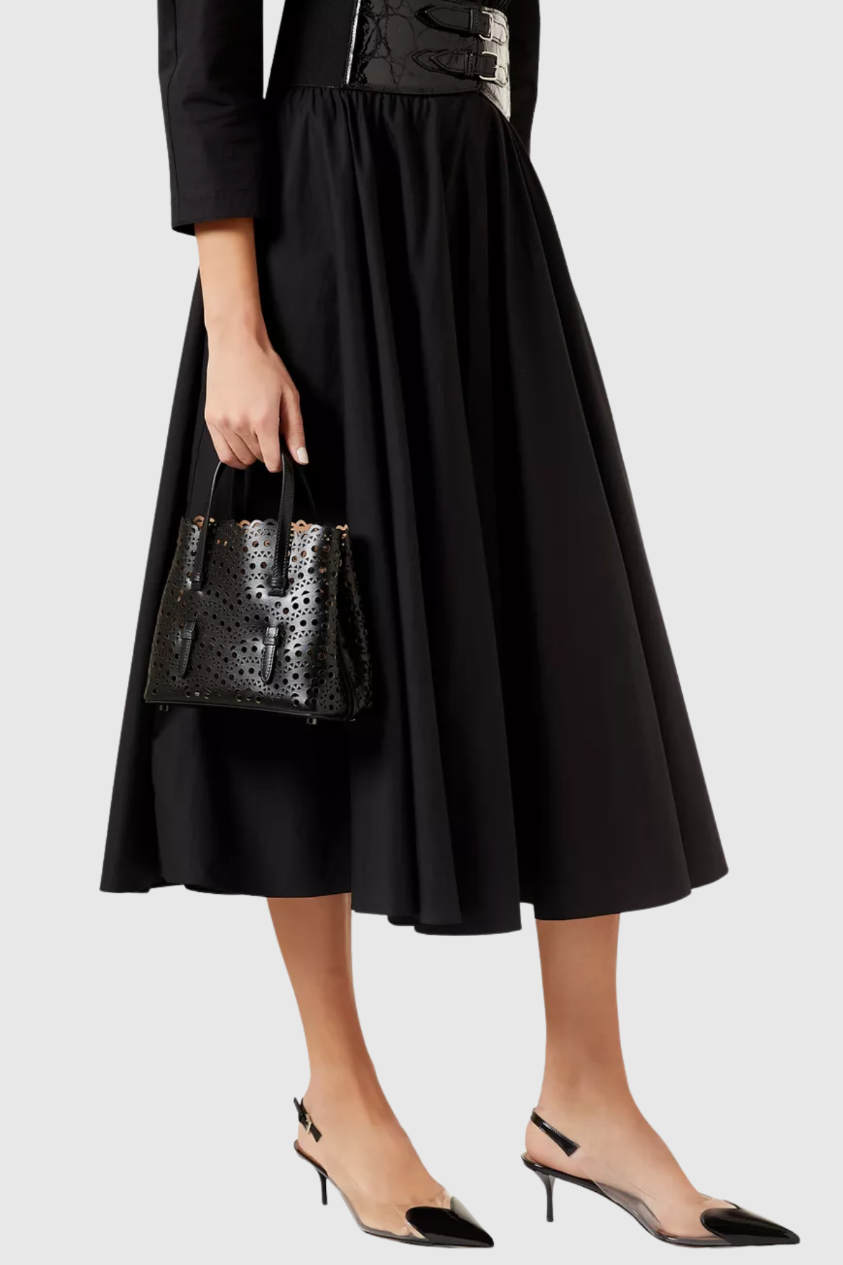 Clotila Lace Laser-cut Leather Tote Bag - Black