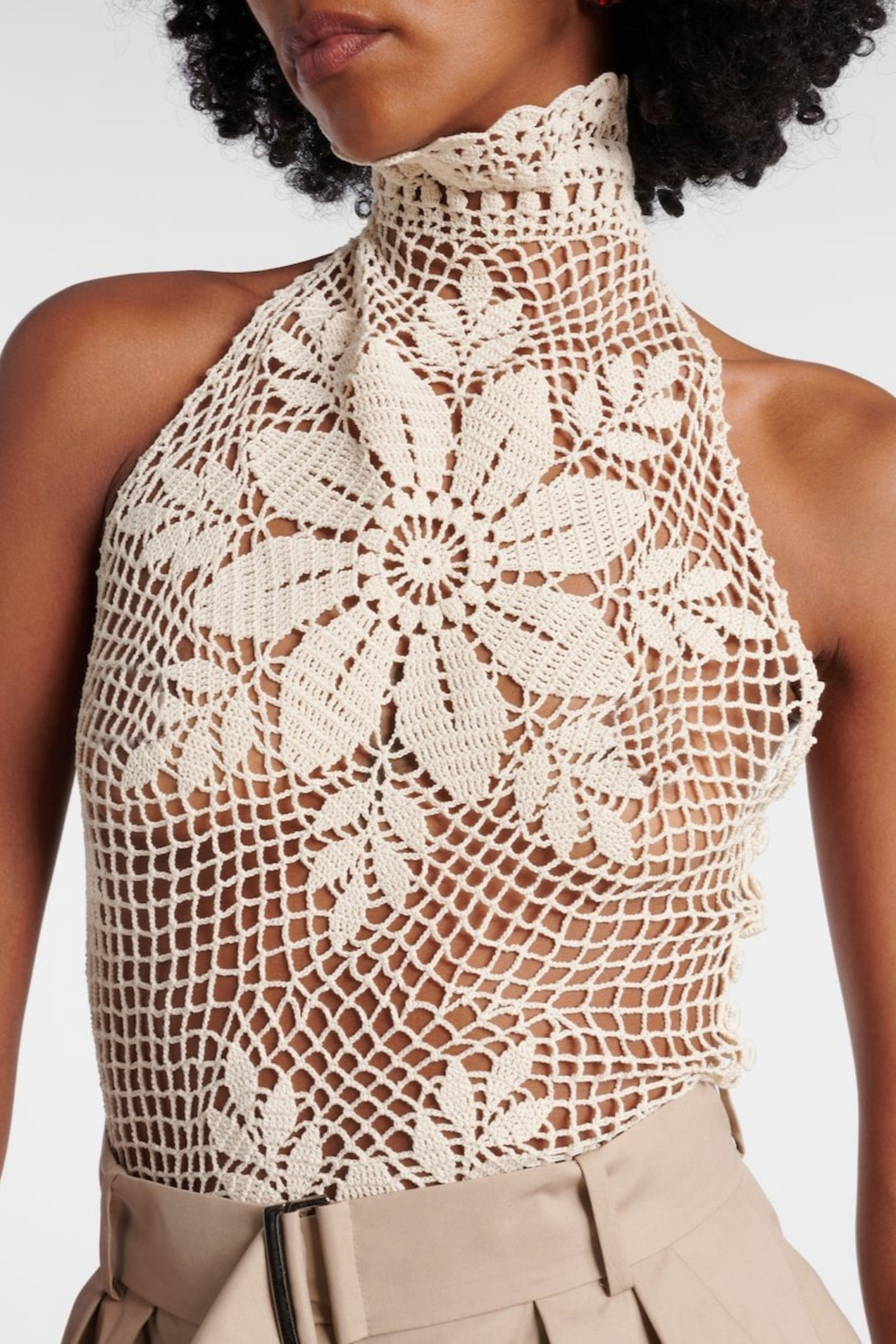 Corliss Floral Lace Crochet Top - Beige