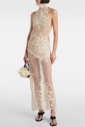 Corliss Floral Lace Crochet Top - Beige