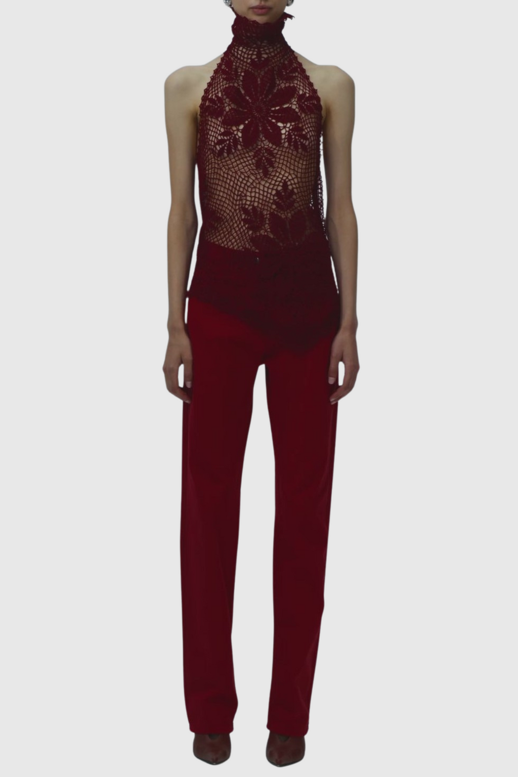 Corliss Floral Lace Crochet Top - Wine