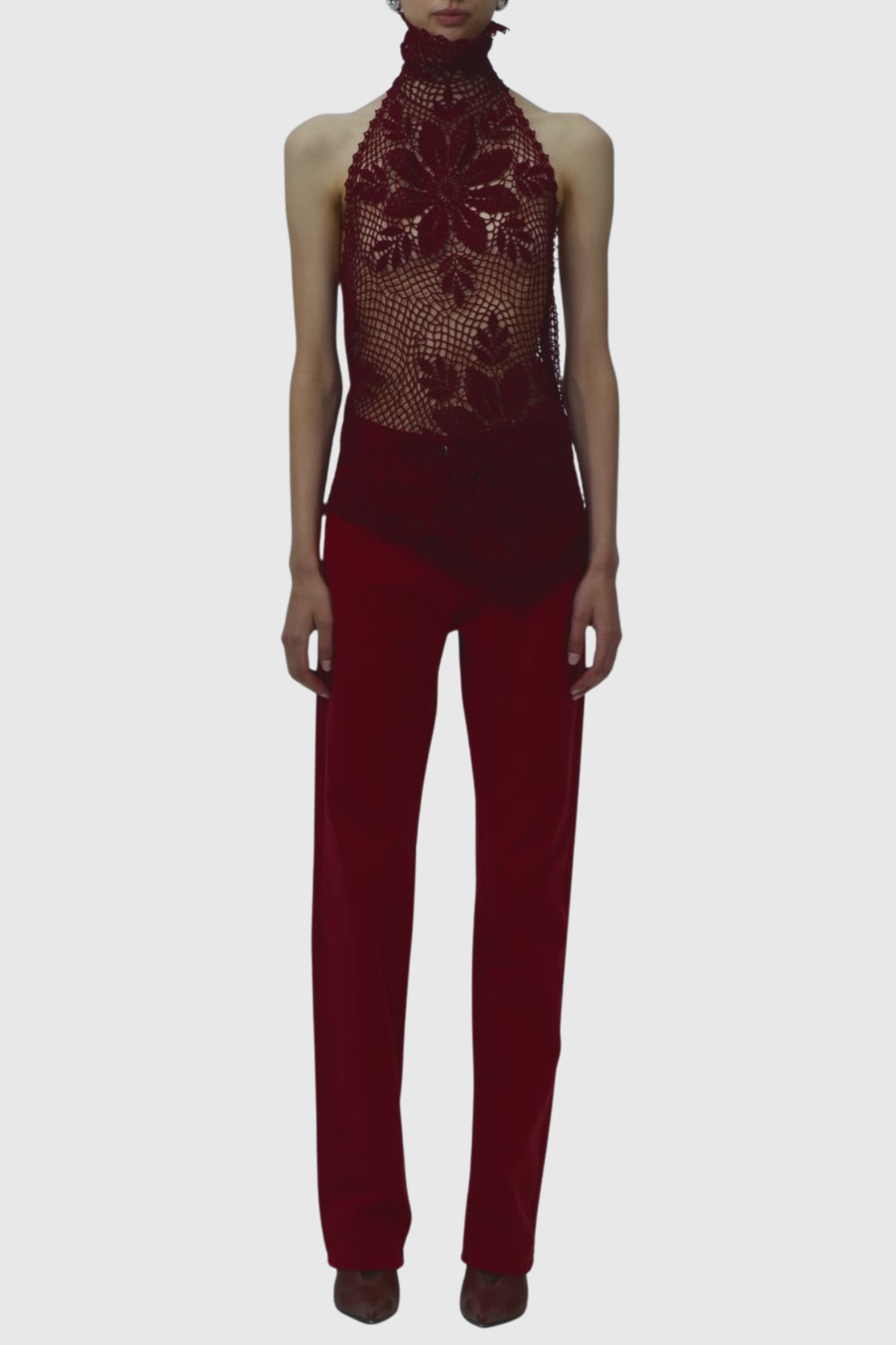 Corliss Floral Lace Crochet Top - Wine