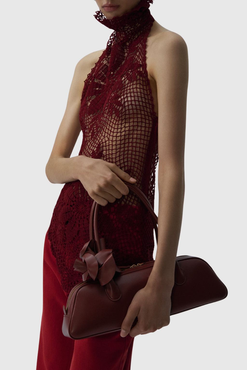 Corliss Floral Lace Crochet Top - Wine