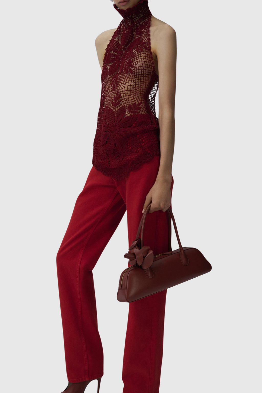 Corliss Floral Lace Crochet Top - Wine
