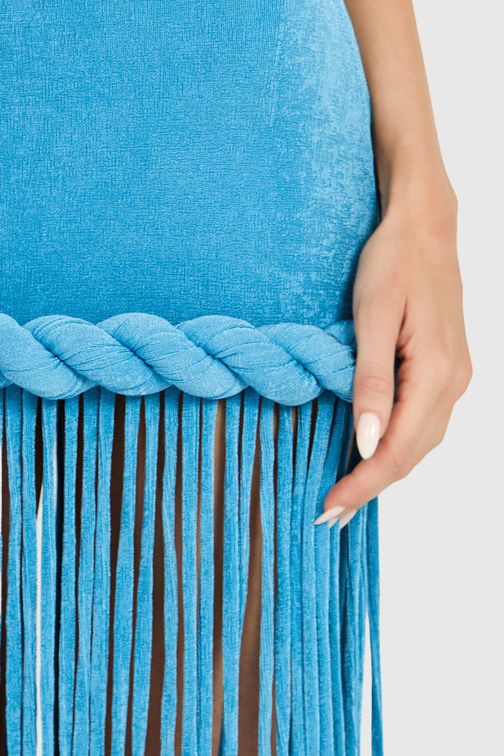 Datara Halter Velvet Rope Fringe Maxi Dress - Blue
