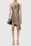 Davey Asymmetrical One Shoulder Lace Mini Dress - Grey
