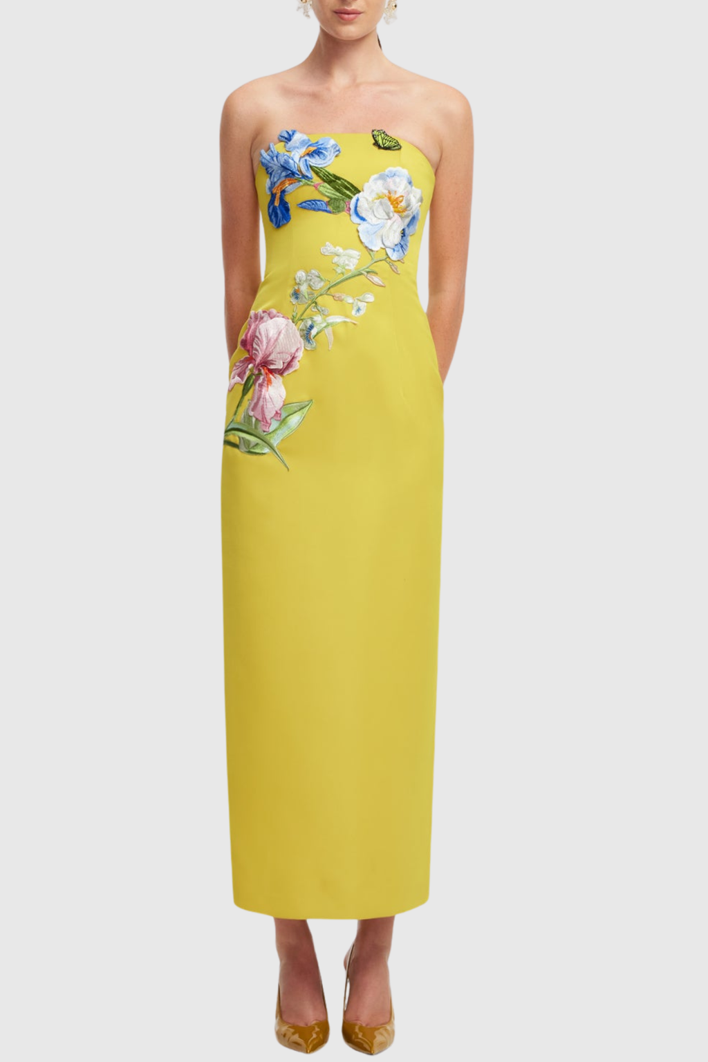 Davion Floral Embroidered Strapless Maxi Dress