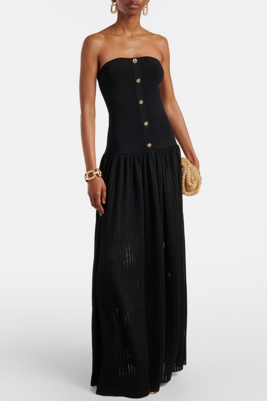 Deasa Strapless Belted Knit Maxi Dress - Black