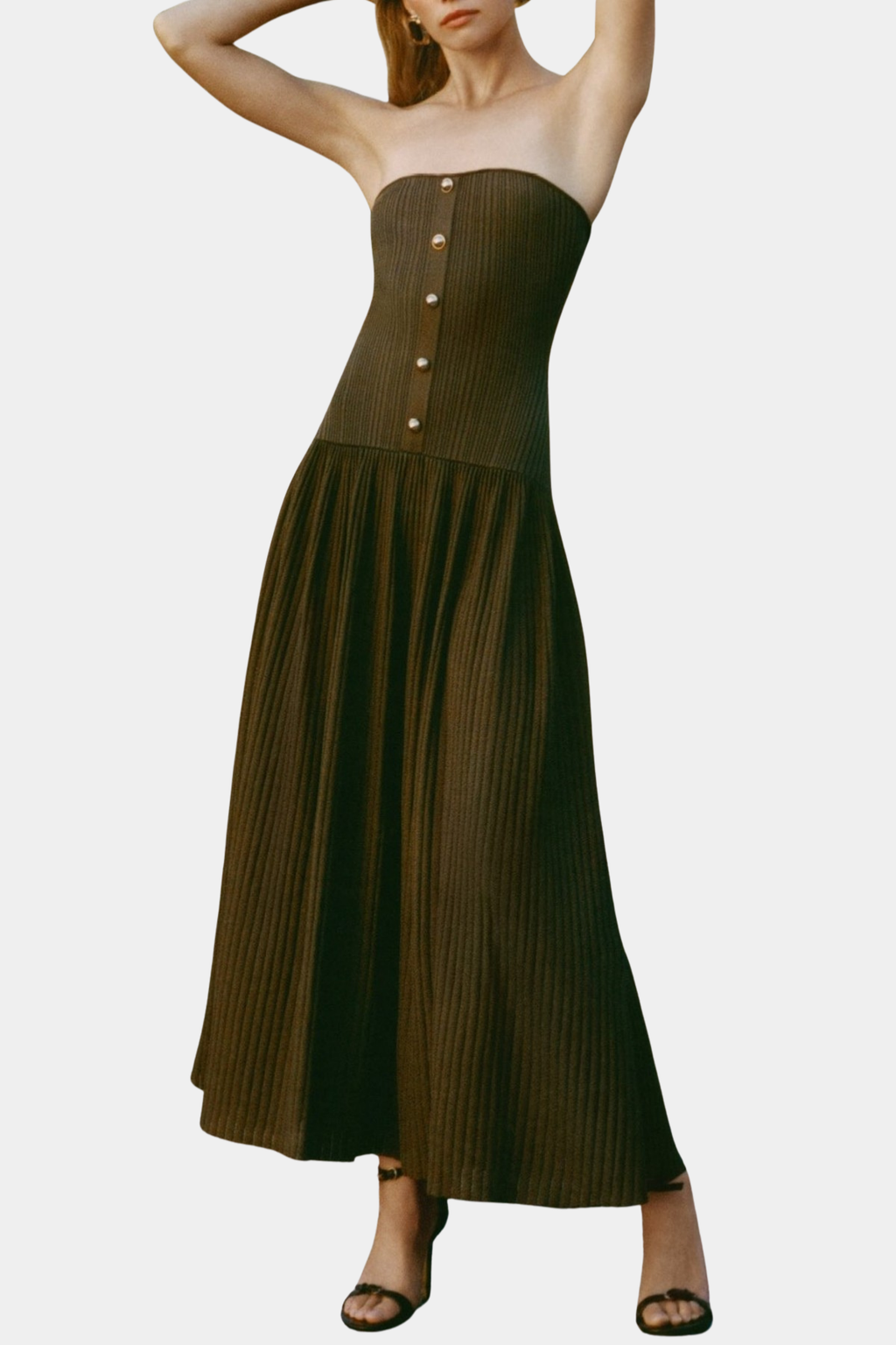 Deasa Strapless Belted Knit Maxi Dress - Green