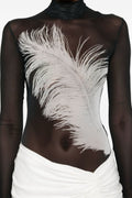 Deirdre Feather Mesh Bodysuit - Black