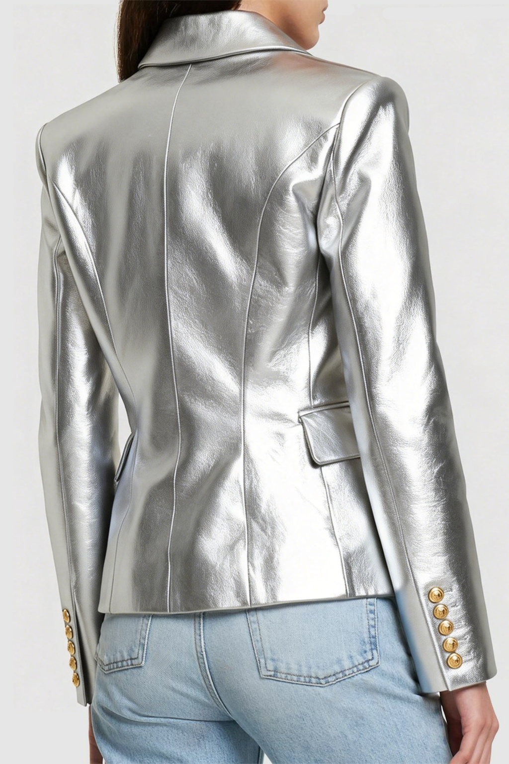 Dhana Leather Buttoned Blazer - Silver