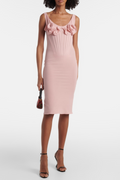 Dinella Floral Appliqué Corset Midi Dress - Pink