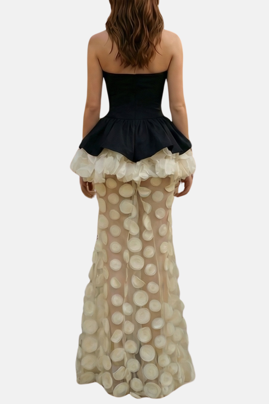 Diono Strapless Dot Mesh Maxi Dress