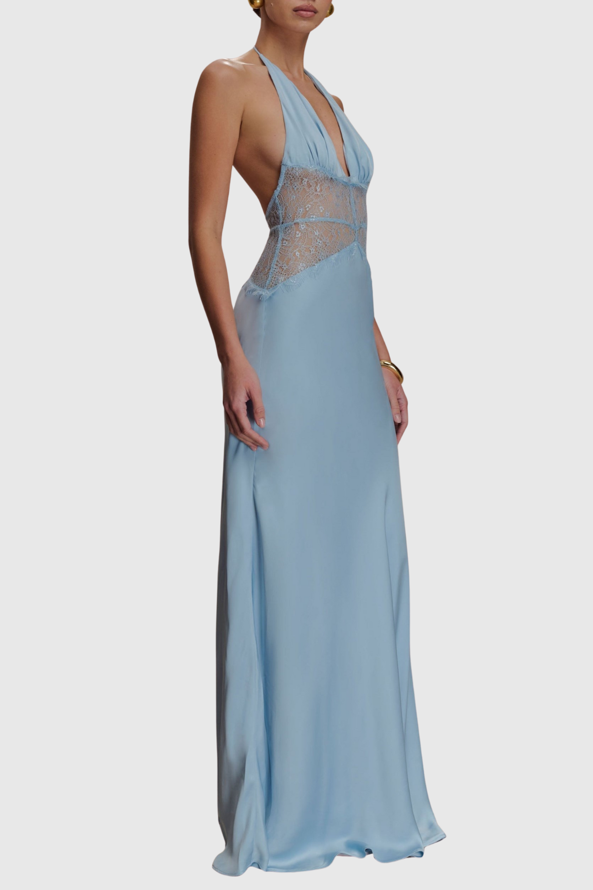 Edwiga Lace Halter Maxi Dress - Blue