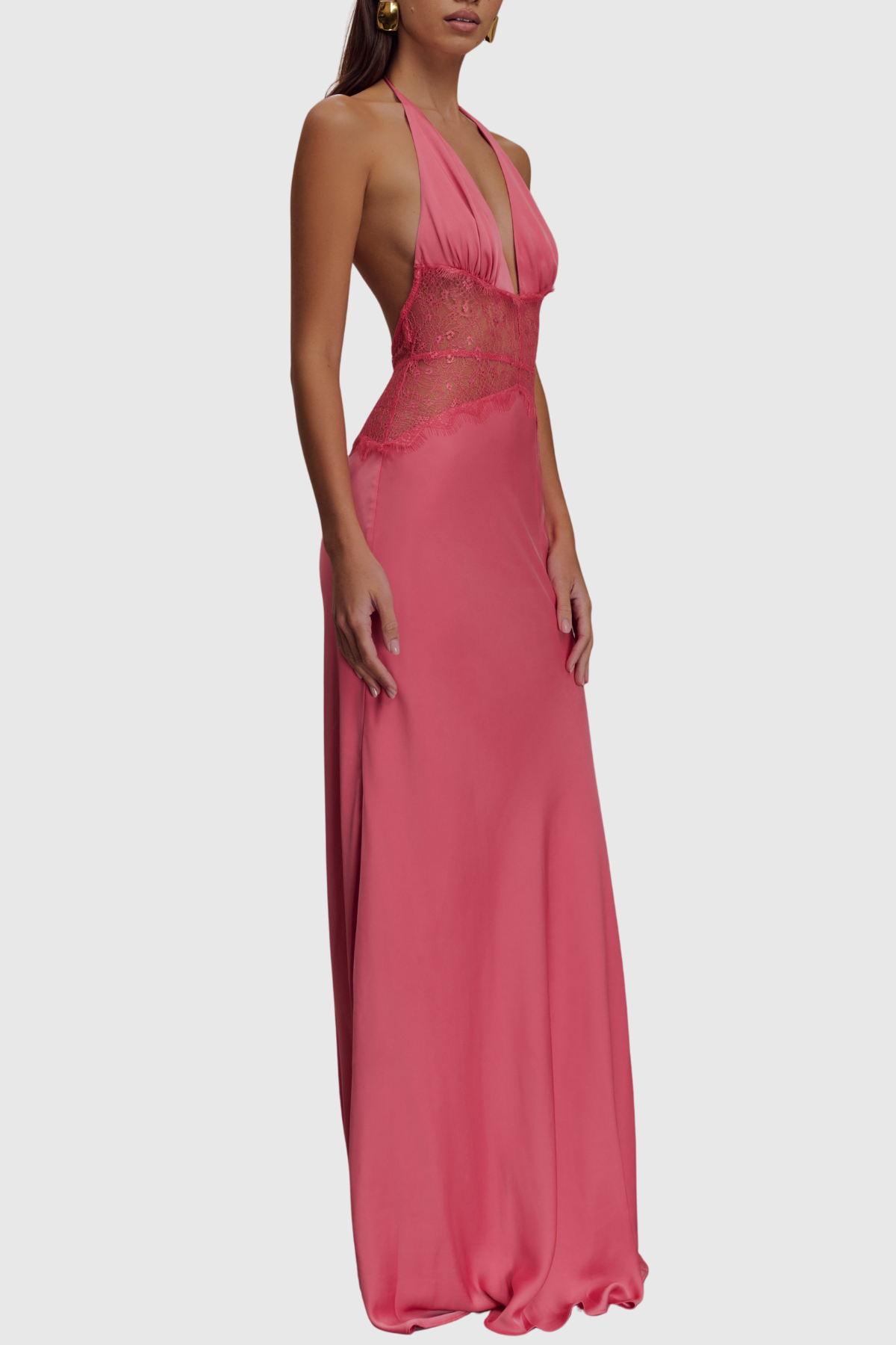 Edwiga Lace Halter Maxi Dress - Pink