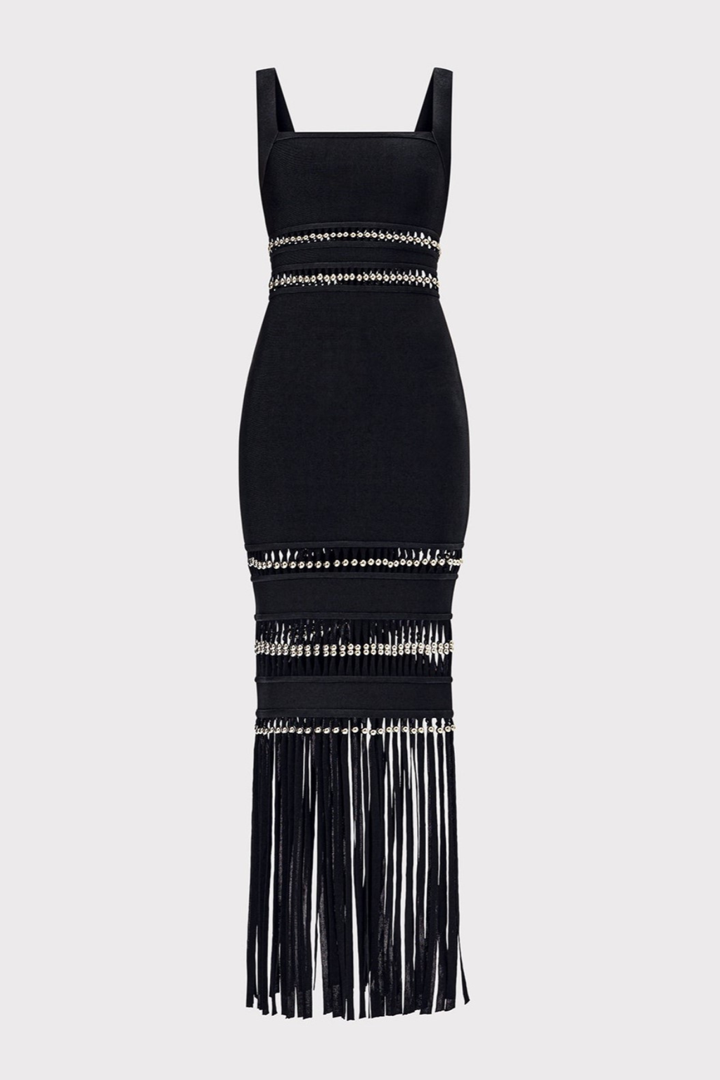 Efron Cutout Fringe Maxi Bandage Dress - Black