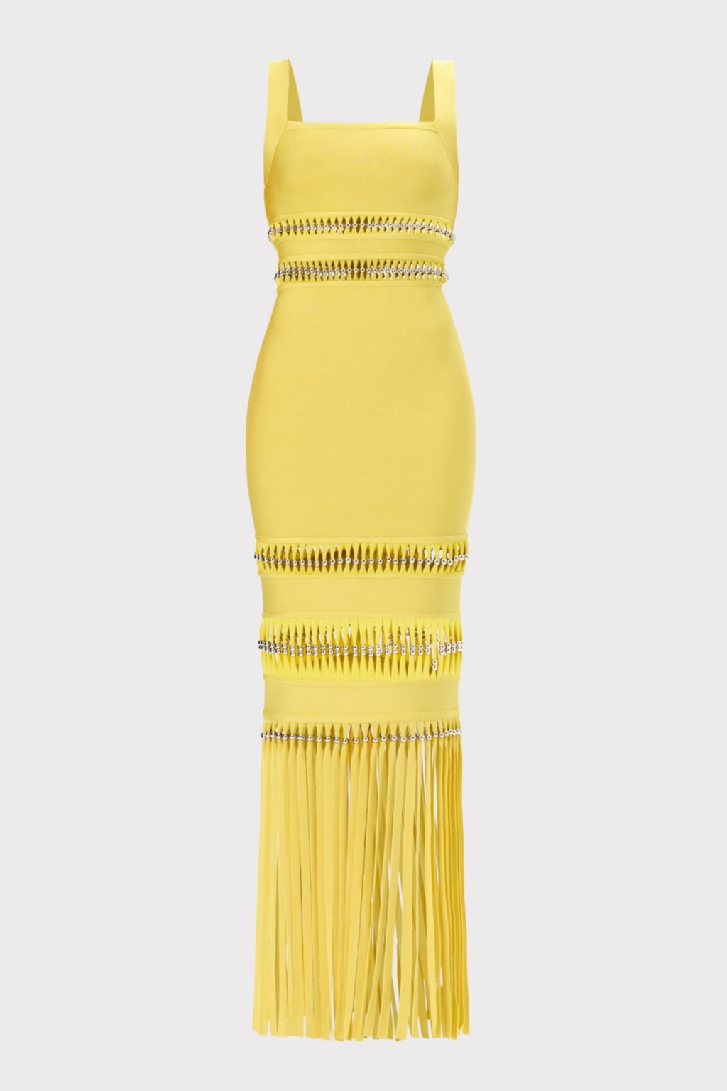 Efron Cutout Fringe Maxi Bandage Dress - Yellow