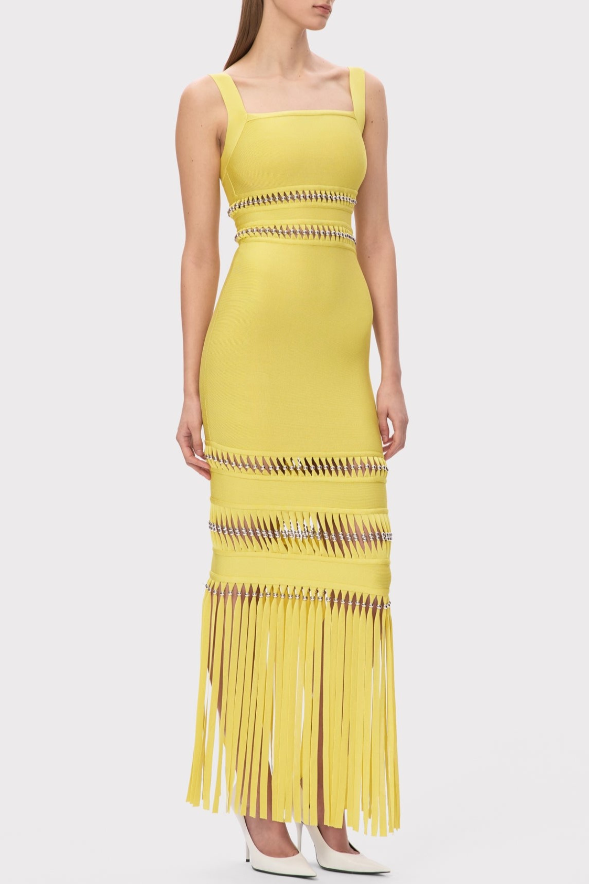 Efron Cutout Fringe Maxi Bandage Dress - Yellow