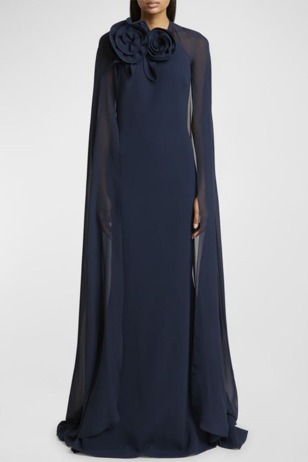 Ekateria Floral Appliqué Cape Sleeve Maxi Dress