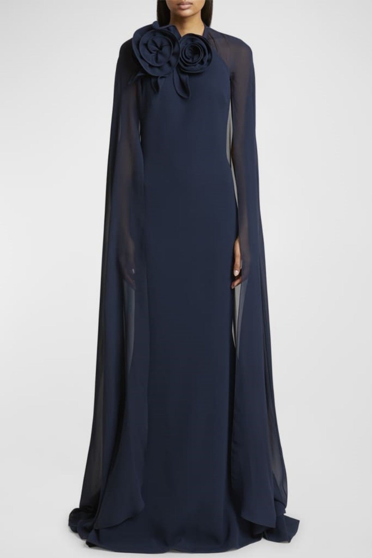 Ekateria Floral Appliqué Cape Sleeve Maxi Dress