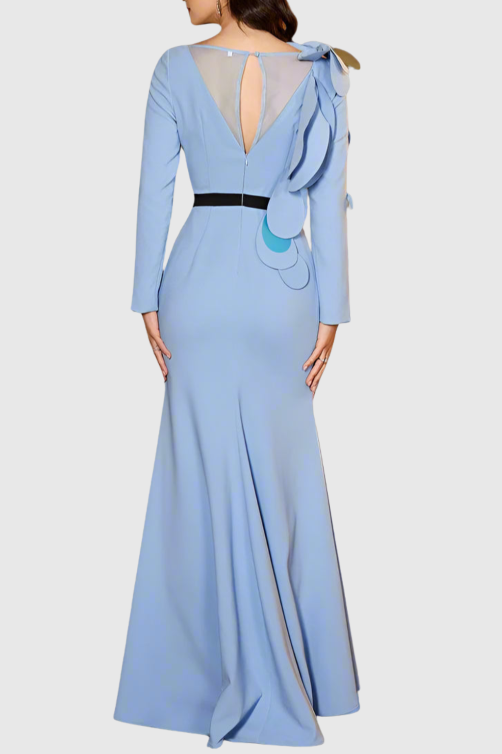 Elder Floral Petal Appliqué Embellished Maxi Dress - Blue