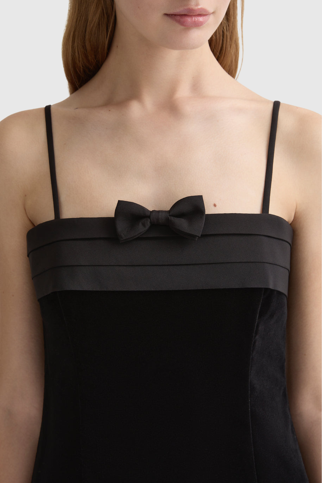 Elmer Bow Strapless Velvet Midi Dress