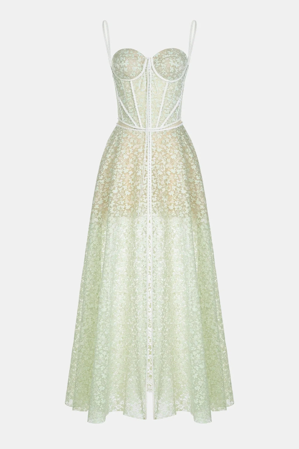 Emani Floral Lace Corset Cutout Maxi Dress - Mint