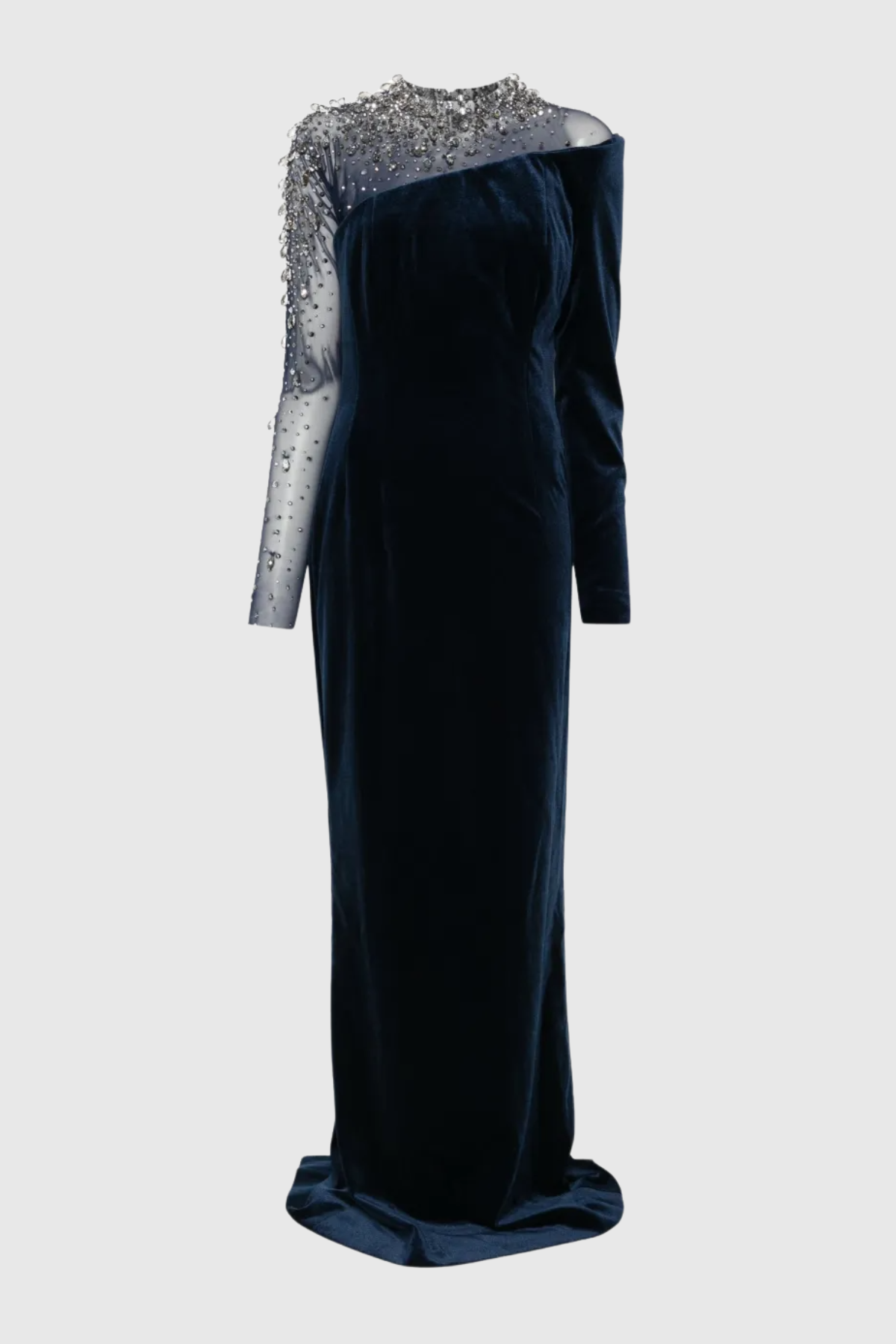 Emilio Crystal Embellished Asymmetric Velvet Maxi Dress